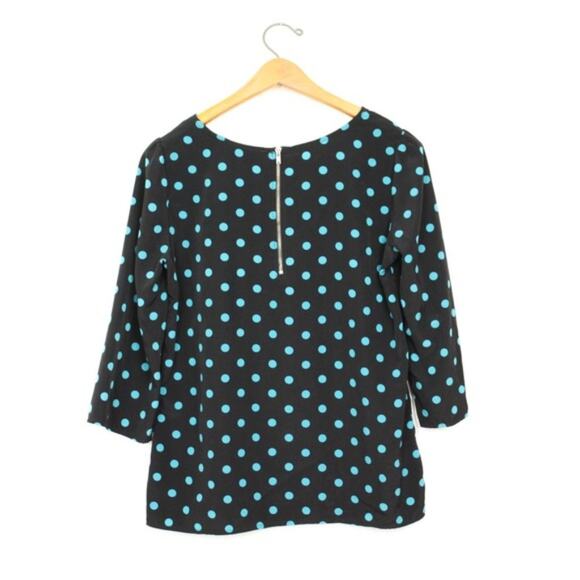 Francesca's Collections Blouse Women's Size Small Black and Teal Polka Dot - Picture 2 of 4